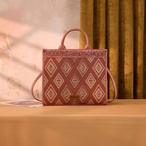 Wrangler Aztec Studded Denim Tote & Crossbody Bag- Pink